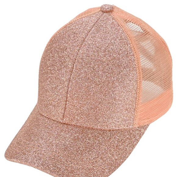 Glitter Mesh Back Criss-Cross Ponytail Baseball Cap Pony Cap - Picture 9 of 12